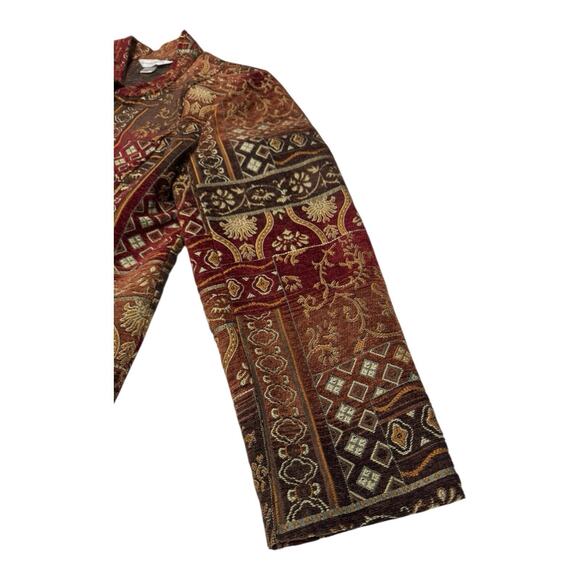 Vintage Christopher & Banks L Brown Floral Foliage Geometric Tapestry Blazer - Picture 6 of 9